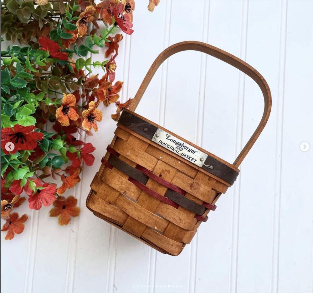 Vintage 1993 Longaberger USA Handwoven Inaugural Basket Signed Insert STAINS